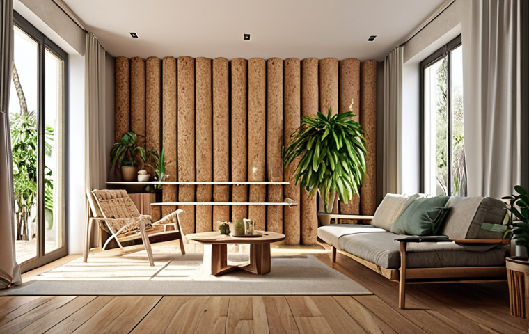 **Prompt:** "Photorealistic interior rendering of a modern living room in Lisbon. Focus on natural light, sustainable materials (cork, wood), and biophilic design elements (plants, water feature). V-Ray render, high detail, showcasing Portuguese craftsmanship."