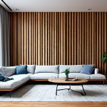 **

"A modern living room design showcasing innovative use of materials from ABC da Construção, fully clothed, safe for work, appropriate content, professional photography, bright natural light, featuring a unique wooden wall texture and comfortable, stylish furniture, perfect anatomy, natural proportions, high-quality rendering."

**