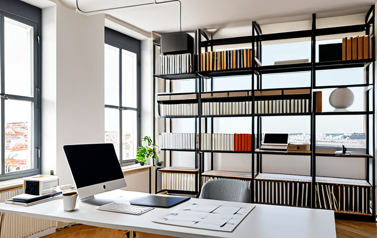 Modern Interior Design Studio**
"A bright and airy interior design studio in Lisbon, Portugal. A young, professional architect, fully clothed in appropriate business casual attire, is working at a large desk with CAD software on a monitor. Shelves display fabric swatches, material samples, and architectural models. Sunlight streams through a large window overlooking the city. Clean, minimalist aesthetic. Safe for work, appropriate content, professional setting, perfect anatomy, natural proportions, high-quality rendering."
**