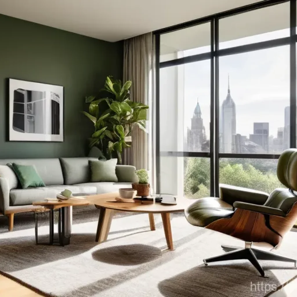 실내건축 실기 시험의 채점 기준 - **Prompt Title: Serene Biophilic Urban Retreat**
**Prompt:** "A wide shot of a contemporary liv...