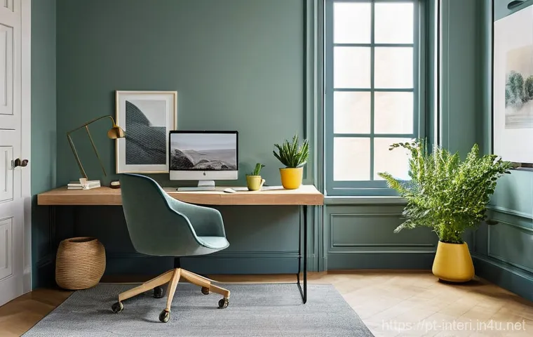 실내건축 디자인의 기본 원리 - **Prompt: A serene and productive home office space bathed in soft, natural light, embodying the psy...