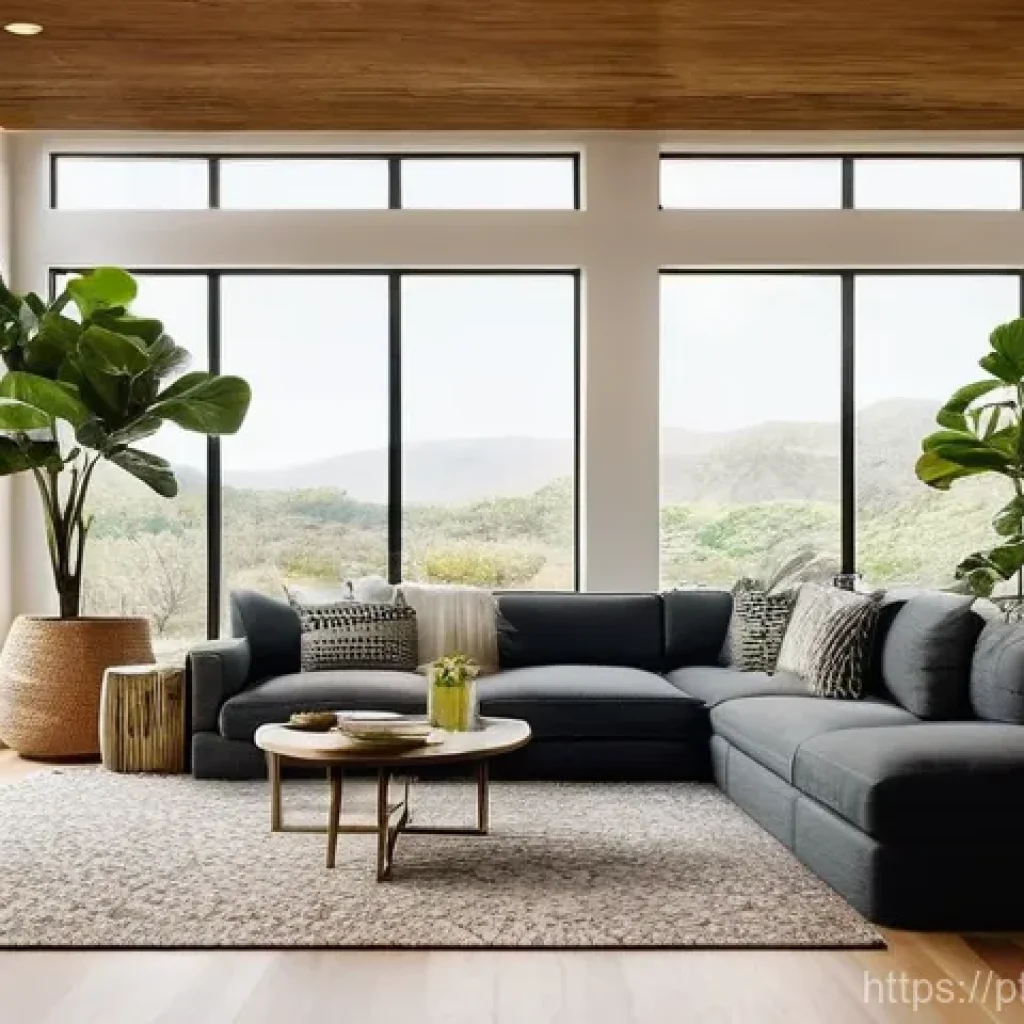 실내건축 실습에서 조명 디자인 다루기 - **Prompt 1: Serene Living Room with Biofilic Natural Lighting**
    "A spacious, modern living room ...