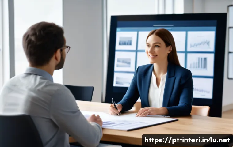 실내건축 면접 질문과 답변 준비 - "A professional female interior designer, dressed in smart business casual attire, confidently prese...