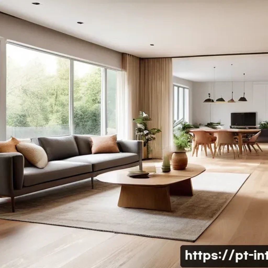 실내건축 실기에서 자주 나오는 오류 - A modern, spacious living room designed with perfect circulation flow; wide open pathways between st...