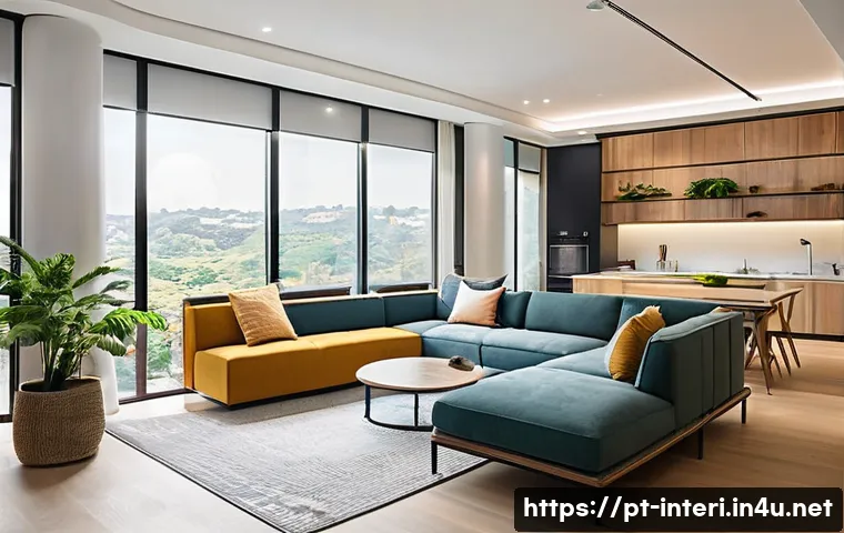 실내건축과 건축 공학의 융합 - A modern, sustainable interior space blending civil engineering and interior design principles, feat...