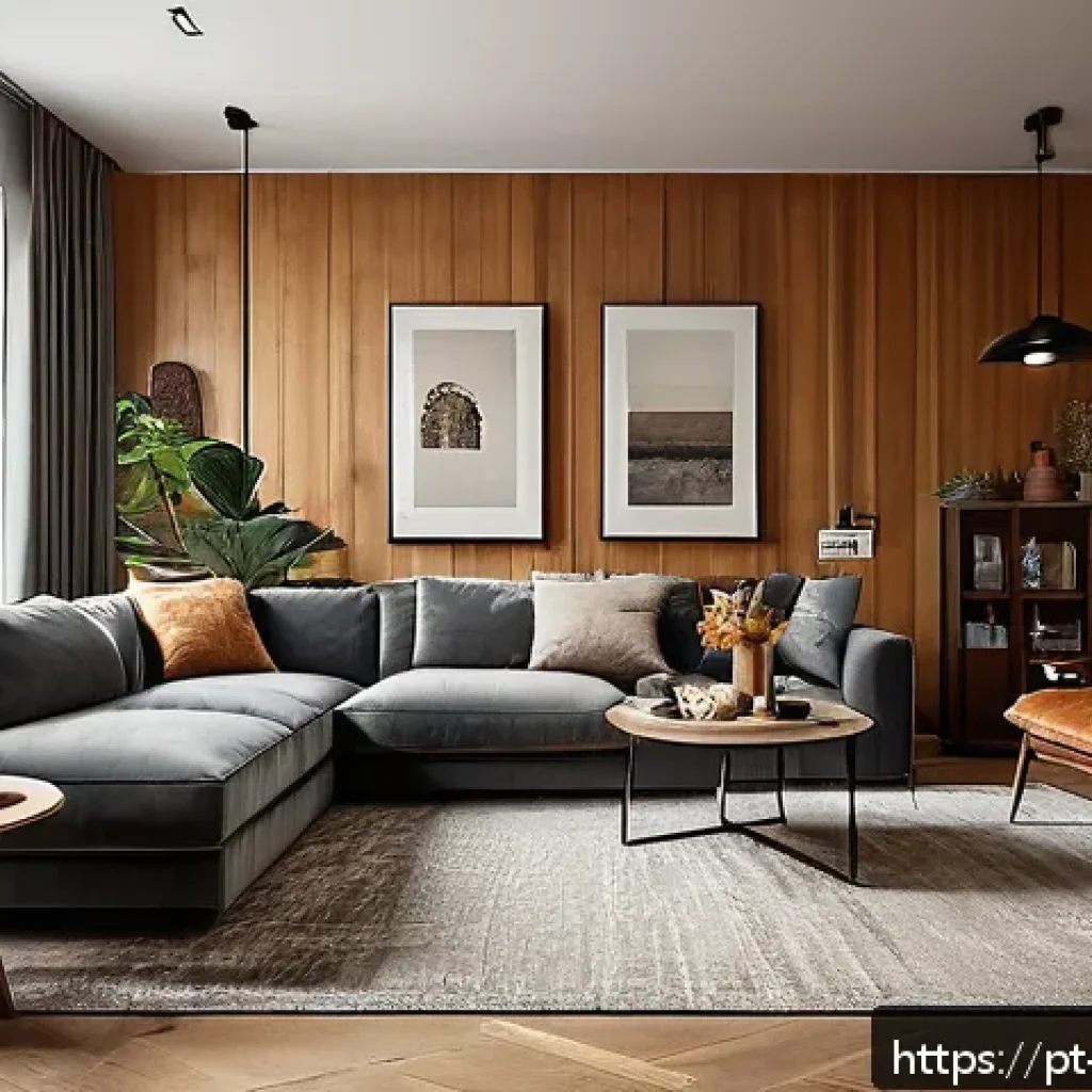 실내건축 실습에서 강조해야 하는 중요한 점들 - A modern, cozy living room designed with a focus on functionality and aesthetics, featuring sustaina...