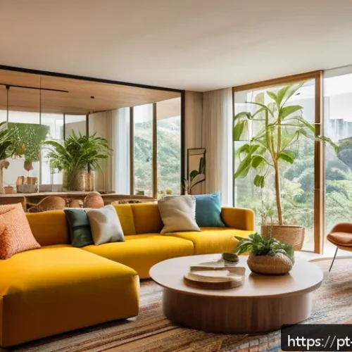 실내건축 이직 시 고려해야 할 사항 - A modern interior design consultation scene set in a stylish, sunlit Brazilian apartment. The image ...