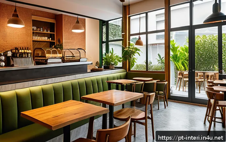 실내건축 실무 경험 쌓는 방법 - Interior of a cozy local Brazilian café during daytime, featuring warm natural light filtering throu...