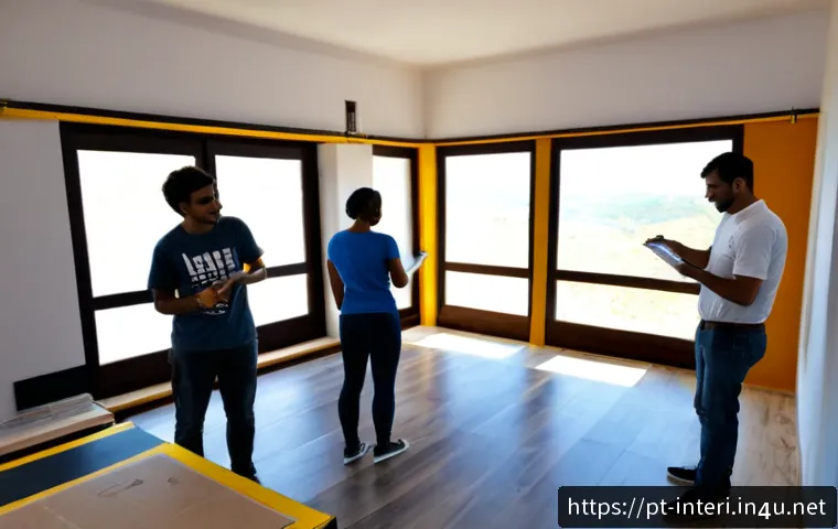 Home 13 실내건축 실습에서 강조되는 포인트들 - Photorealistic interior architecture workshop in Brazil, diverse adult students carefully measuring ...